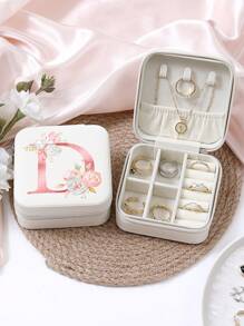 A-Z Floral Letter Pattern Travel Jewelry Box, Portable Zipper Travel Jewelry Storage Box, Gift Box For Women, PU Leather Waterproof Jewelry Box For Rings, Pendants, Earrings, Necklaces, Etc. - Gift Boxes For Girls And Women, Sun Travel Cool Back To School
