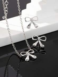 3 件套时尚简约蝴蝶结耳环和项链套装，适合女士日常佩戴
