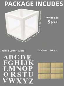 6pcs 25cm Paper Balloon Box 52pcs Letters, Minimalist Transparent Square Party Decoration Gift Box For Party,DIY Shower Balloon Box,Christmas