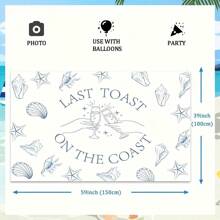 1pc Final Coastal Dessert Party Backdrop - Blue Coastline Beach Theme Banner, Polyester Photography Background, Suitable For Bridal Shower And Engagement Decor, Tablecloth, Curtain