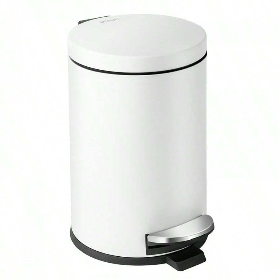 1.2 Gallons Small Trash Can With Lid, White Bathroom Garbage Can With Foot Pedal, Mini Round Wastebasket For Bathroom, Bedroom, Office, 4.5 Liters / 1.2 Gallons, White - White - View 1