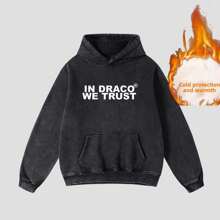 2024 Autumn And Winter New Cashmere Thick Washed Hoodie Men's Vintage In Draco We Trust Graphic Acid Washed Oversized Hoodie - Black - View 1