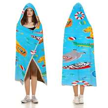 1 pièce Serviette de plage à capuche extra large, surdimensionnée, super absorbante, couverture de plage anti-sable, serviette de plage en fibre super fine, indispensable pour l'été, coupe-vent, écran solaire, plage, fête, séchage en voyage, camping, accessoires de plage, cadeau essentiel de vacances