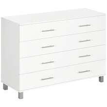 HOMCOM HOMCOM Cómoda con 4 Cajones Cómoda de Dormitorio de Madera con Patas Cómoda de Noche Moderno para Salón Oficina Entrada 112x38,2x81 cm Blanco