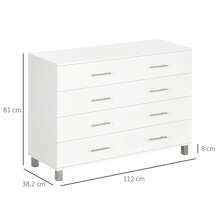 HOMCOM HOMCOM Cómoda con 4 Cajones Cómoda de Dormitorio de Madera con Patas Cómoda de Noche Moderno para Salón Oficina Entrada 112x38,2x81 cm Blanco