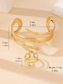 1 件金属镂空水滴首饰套装 - 手链和戒指，时尚、优雅、百搭，适合女性日常、通勤、派对佩戴 - 彩色 - 查看 4