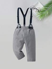 3 件套男婴绅士服装套装：白色长袖衬衫配领结 + 灰色背心和裤子，适合生日派对、婚礼、洗礼、1 岁生日 - 灰色 - 查看 5