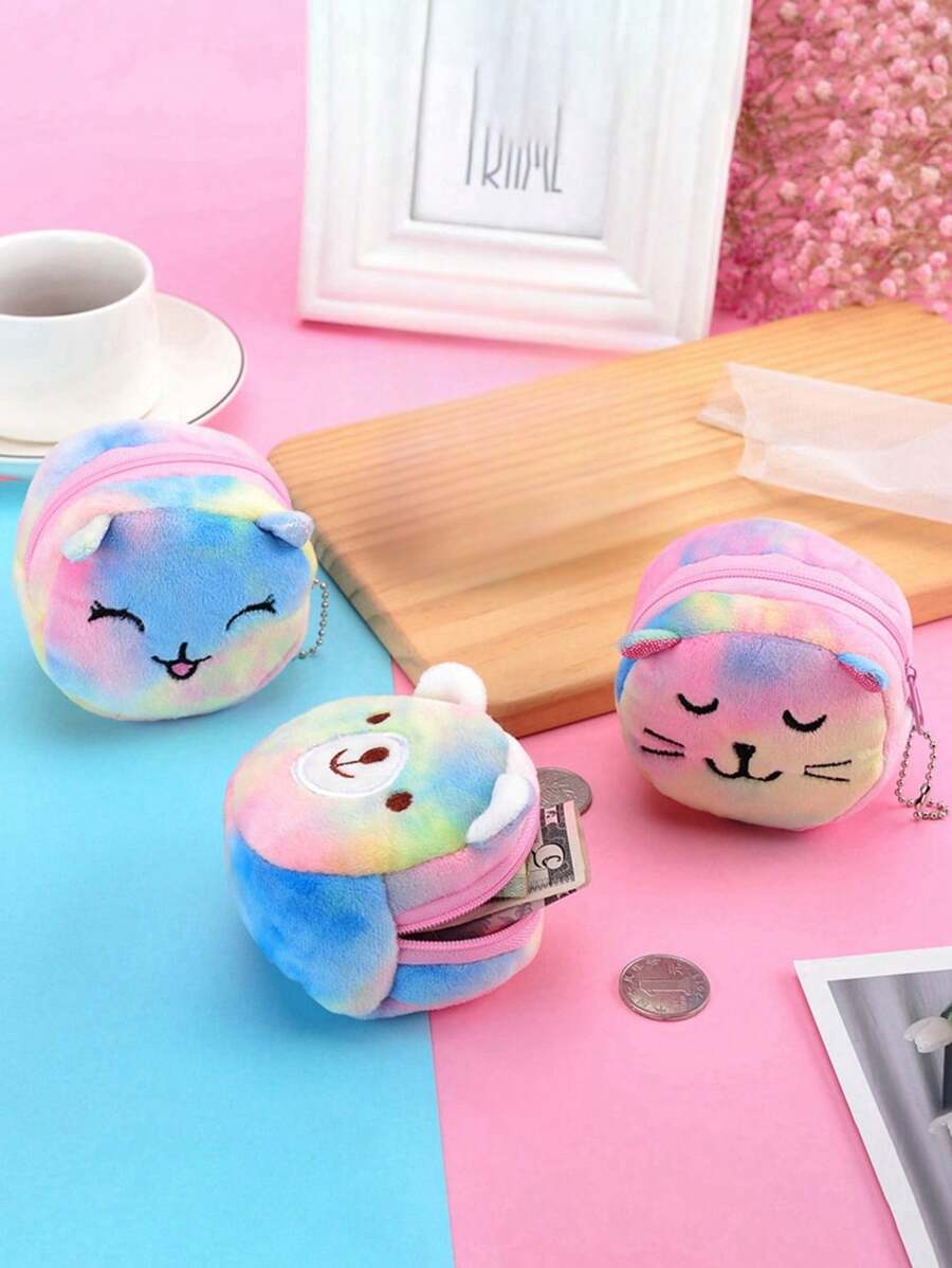 1 件彩色 3D 毛绒圆形零钱包 - 送给她的礼物 - 彩色 - 查看 1