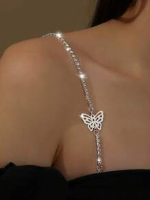 2 件/对水钻蝴蝶和玫瑰 AB 金属肩带链，女士胸罩配件 - 彩色 - 查看 1