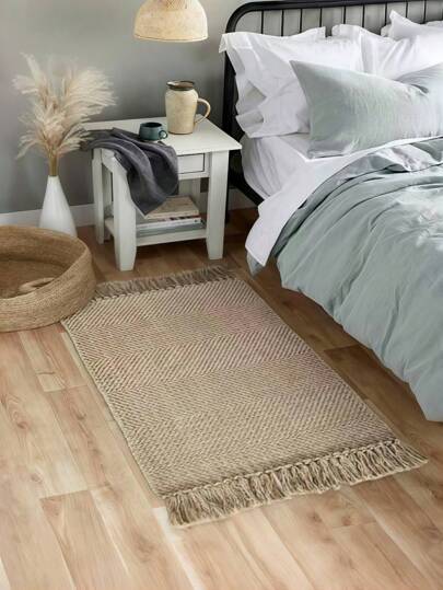 1 件亚麻柔软流苏地毯，波西米亚风格，手工复古古典客厅卧室地毯，高端沙发茶几垫，多用途地毯