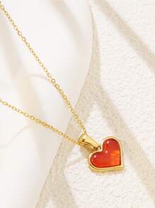 1pc Minimalist Cute Style Colorful Heart-Shaped Stainless Steel Pendant Necklace, Suitable For Women's Daily Outfit