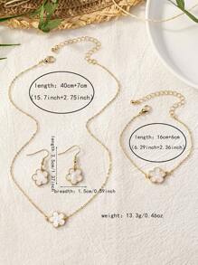 1 Set Mode Minimalistische Klaver Decor Ketting, Armband & Oorbellen Sieraden Set, Veelzijdig Voor Vrouwen Feest, Banket En Cadeau