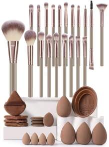 49/41/37pcs Makeup Sponge And Brush Set, Including Powder Brush, Blush Brush, Contour Brush, Nose Shadow Brush, Eye Shadow Brush, Eyebrow Brush, Lip Brush, Detail Brush, Makeup Sponge, Makeup Brush Cleaning Bowl, Makeup Headband, And Brush Cleaning Bag,Brush Set,Makeup Brush Kit,Make Up Brush Set,Make Up Set Complete,Makeup Brush Set,Complete Makeup Kit,Brush Kit,Brushes Makeup Set,Makeup Gift Set,Set - Coffee Brown - View 13