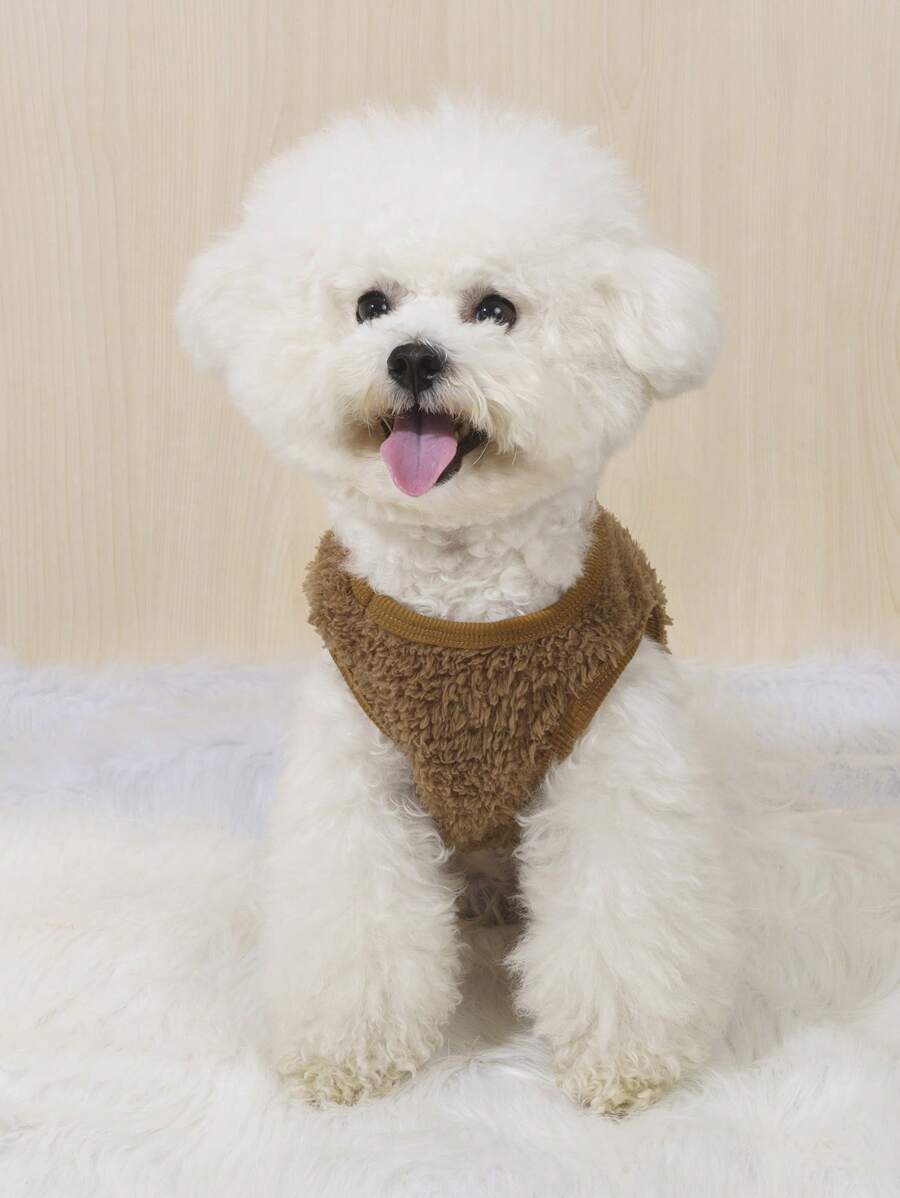 1 件棕色双面毛绒保暖宠物背心，弹性柔软舒适，适合猫狗，适合秋冬季室内外穿着 - 棕色 - 查看 1