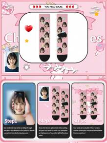 Sanrio Melody、、 、MyMelody、、Badtz-Maru、LittleTwinStars、1 双定制脸部女士中筒袜，可将任何脸部放在袜子上 - 彩色 - 查看 3