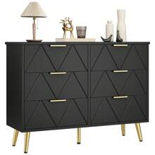 Commode contemporaine à 6 tiroirs pour chambre à coucher, meuble de chambre à coucher, large commode en bois, meuble de rangement coulissant, meuble de bureau (blanc)