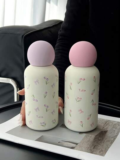 1 件 350 毫升不锈钢真空隔热杯，蝴蝶郁金香图案，适用于户外、办公室、居家、学校、汽车、生日、节日、母亲节、父亲节、返校节、情人节返校节