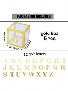 5 pièces de boîtes de ballons transparentes dorées avec 52 lettres, boîtes à blocs claires dorées, pour décoration de fête d'anniversaire, de mariage, de révélation de sexe, réutilisables, dans une boîte-cadeau, Noël