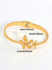 1pc Gold Color Bracelets For Women Teen Girls Rhinestone Orchid Flower Stainless Steel Cuff Bangle Female Daily Party Jewelry Gifts Valentines,Mom,Mother,Mother's Day,Gift