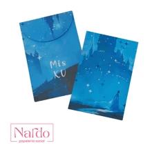 50 Small Envelopes For Envelope Shower – For Quinceanera Parties. Small Decorated Envelopes For Money, For 15 Years. Blue Princess With Castle - Blue and White - View 3