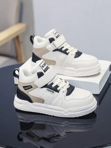 Spring Kids' Fashion Color Block Sports Sneakers With Hook And Loop Closure, Lightweight & Comfy, Suitable For Casual Daily Wear - Black - View 4