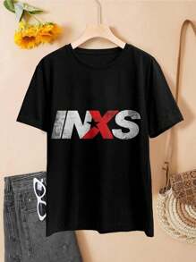 Official INXS Lovers T-Shirt Vintage Logo Music Tee For Women - Black - View 2