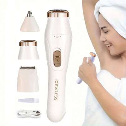 女士三合一电动无痛脱毛套装，便携式多功能剃须刀，鼻毛修剪器 - USB充电式面部美容仪，鼻毛修剪器，全身脱毛器，女士专用