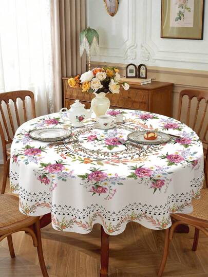 1 件春季花卉圆形桌布，可重复使用的涤纶春季花卉图案桌布，防水彩色露台餐桌罩派对餐桌装饰桌裙，简约优雅的花卉图案圆形桌布装饰，生日派对装饰桌旗，厨房装饰桌布，房间装饰桌旗，家居装饰厨房装饰，适用于节日、户外派对、野餐、派对礼物