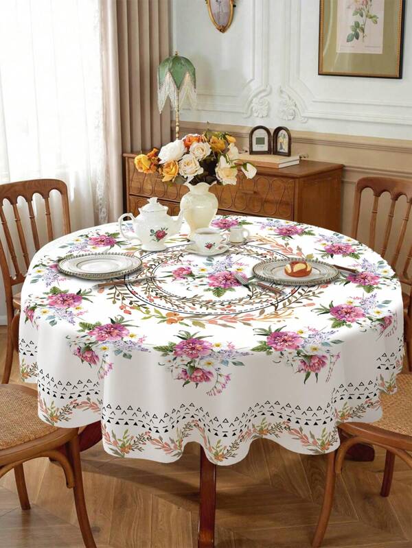 1 pieza Mantel redondo de poliéster estampado floral de primavera reutilizable, cubierta de mesa impermeable con estampado floral de primavera, decoración de mesa para fiesta, sencilla y elegante cubierta de mesa redonda con estampado floral para decoración, mantel de mesa para decoración de cocina, adecuado para fiestas, actividades al aire libre, picnics, regalos de fiesta
