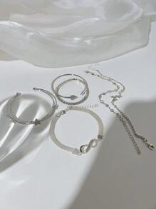 6pcs Y2K Style Superb Sparkling Fashion Elegant Vintage Design Love, Butterfly, Infinity, Star Rhinestone Blingbling Open Cuff Bracelet Set, Great Gift For Holiday, Party, Date, Everyday Wear, Anniversary