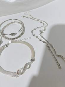 6pcs Y2K Style Superb Sparkling Fashion Elegant Vintage Design Love, Butterfly, Infinity, Star Rhinestone Blingbling Open Cuff Bracelet Set, Great Gift For Holiday, Party, Date, Everyday Wear, Anniversary