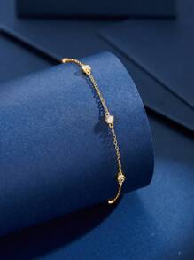 1pc Simple 925 Sterling Silver Small Round Diamond Bracelet Chain Bracelet Fine Jewelry Gift For Women Girlfriend Gift Fine Ladies Jewellery