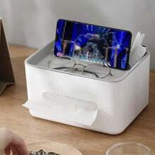 1 unidad: caja de almacenamiento de pañuelos multifuncional gris