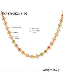 1 Piece Vintage Light Luxury 18K Gold Plated Stainless Steel Small Flower Handmade Chain Oil Drip Colorful Heavy Work Necklace Bracelet, Suitable For All Kinds Of Party Wear, Jewelry Necklace Gift For Friends, Family, Girlfriends