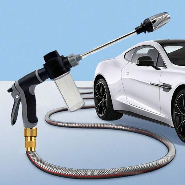 1 Set Garden Water Gun Multi-Function Water Gun Lawn Watering Garden Nozzle Water Gun High Pressure Car Wash With Foam Bottle - Long Handle Sprayer For Cleaning, Watering And Maintenance, Cleaning