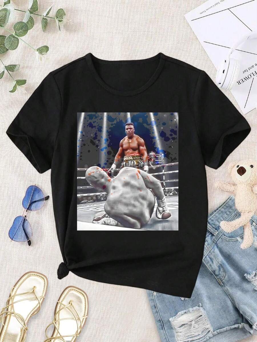 Lovers T-Shirts Fury Vs Ngannou | Francis Ngannou Knockout T-Shirt (Boxing Jiu Jitsu Knockout Mike Tyson Punch Out Ladies' T-Shirt) - Black - View 1