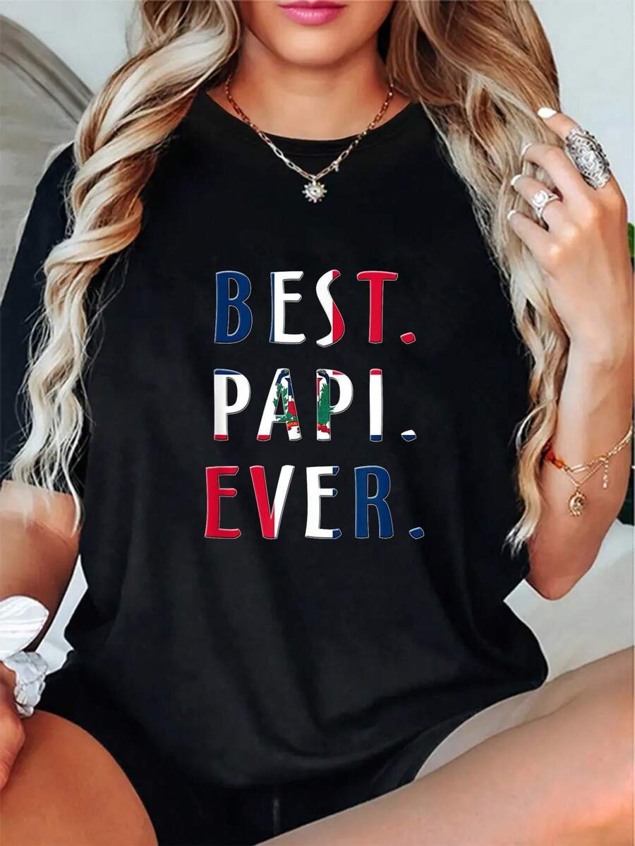 100% Cotton Casual Tshirt Best Papi Ever Dominican Flag TShirt T-Shirt - Black - View 1