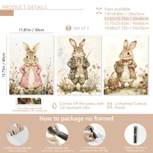 Conjunto de 3 obras de arte de pared con conejitos de Pascua, pinturas vintage de animales, pinturas cálidas y dulces de Pascua, carteles enmarcados en lienzo, decoración de granja y cabaña de primavera, decoración para dormitorio universitario y apartamento, regalos para decoración de paredes en hotel, hogar, sala de estar, dormitorio, baño y oficina