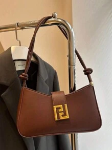 女士时尚休闲/通勤纯色单肩包，便携斜挎包，适合约会、购物、送礼 - 棕色 - 查看 10