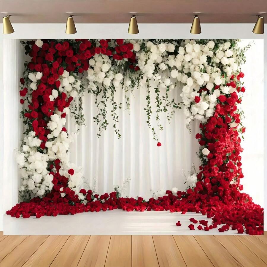 1 pieza Elegante telón de fondo floral de rosa blanca de poliéster - Sin electricidad, adecuado para bodas, cumpleaños, aniversarios, bautizos y celebraciones - 1 piezas - Ver 1