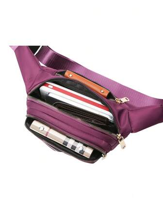 1pc New Women's Fanny Pack, Nylon Material, Embroidery, Thick Wear-Resistant, Zipper Closure, Multiple Layers, Simple And Lightweight, Casual, Stylish, Lovely, Large Capacity Women's Crossbody Chest Bag, Suitable For Sports