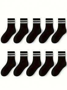10 Paar Kinder/Jugendliche schwarz-weiß gestreifte Knöchelsocken, unisex Athletik-Sportsocken für Schuluniform - Verschiedenfarbig - Übersicht 4