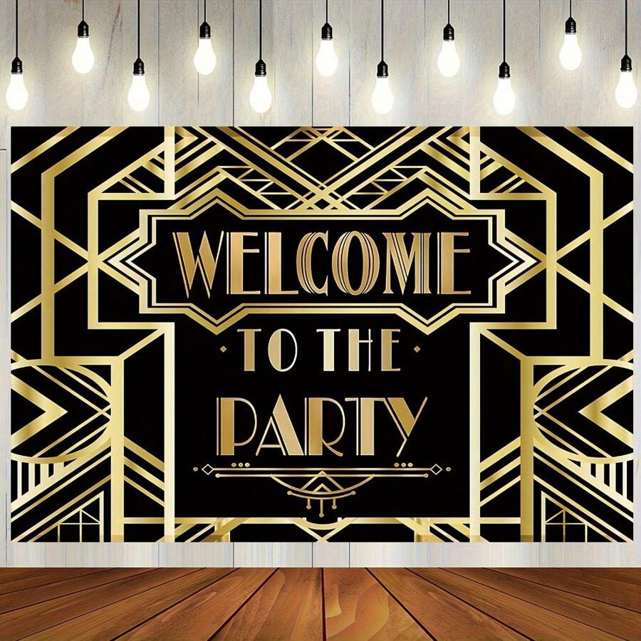 1 件迷人的 20 世纪 20 年代派对背景，充满活力的复古摄影背景，适合婚礼、生日、淋浴、涤纶面料、防褪色、可重复使用 - 1PCS - 查看 1