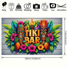 1 Vibrant Tiki Bar Tropical Floral And Totem Design Banner - Hawaiian Beach-Themed Backdrop Perfect For Party Decorations, Photo Booths, Outdoor And Garden Events