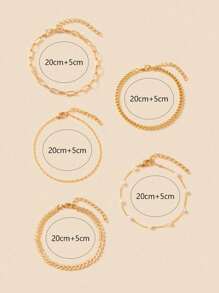 5pcs Simple Style Stackable Thin Chain Anklet Copper Ankle Bracelet Set For Women Girls Daily Wear - Yellow Gold - View 10