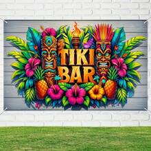 1 Vibrant Tiki Bar Tropical Floral And Totem Design Banner - Hawaiian Beach-Themed Backdrop Perfect For Party Decorations, Photo Booths, Outdoor And Garden Events