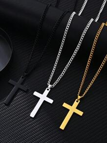 1pc Fashionable Stainless Steel Cross Pendant Necklace For Men, Suitable For Daily Wear - Style 1 - View 8