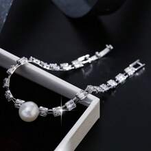 1pc Luxury Sparkling Cubic Zirconia Bracelet, Fashionable Bestselling Gift For Valentine's Day,Mom,Mother,Mother's Day,Gift