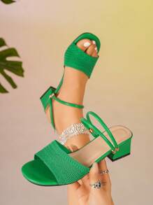 Women's Plus Size Knitted High Heel Convertible Sandals,Summer Shoes - Green - View 1
