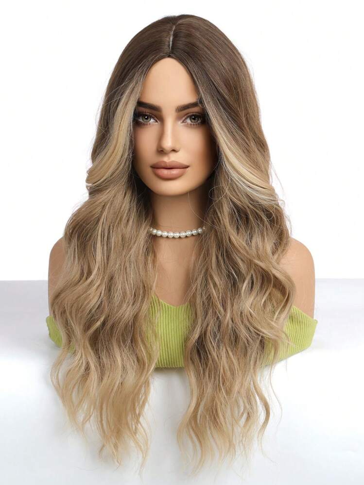 24英寸中分长卷发耐热合成纤维假发，女士假发，适合节日、派对和日常佩戴 - 金色 - 查看 6